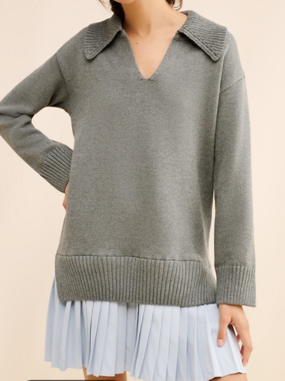 English Factory Long Sleeve Pleated Twofer Mini